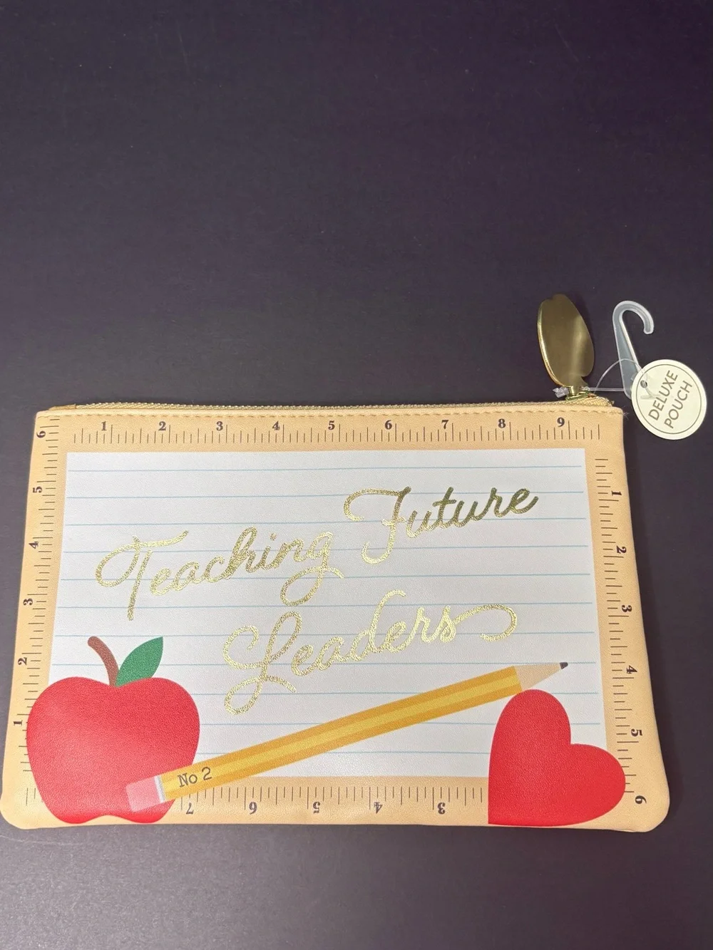 Luxe Red Apple & Gold Accent 'Teaching Future Leaders' Cosmetic/Pencil Pouch
